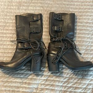 Vince Camuto Lace Buckle Leather Moto Style Boots